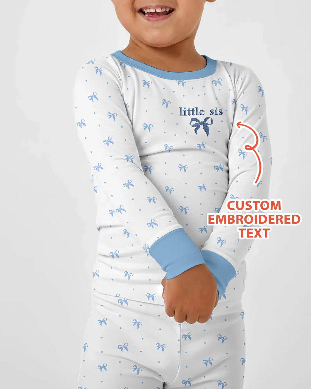 Custom Embroidered Name Mommy and Girls Matching Bamboo Two Piece Long Sleeve Pajama Set