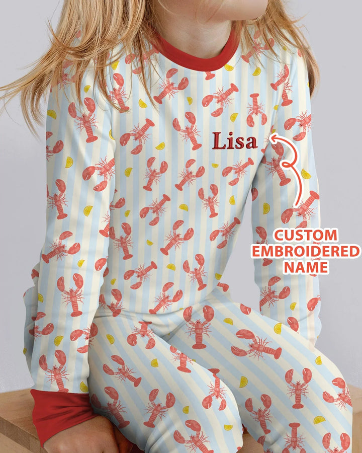 Personalized Embroidered Crawfish Summer Baby Bamboo Two Piece Long Sleeve Pajama Set