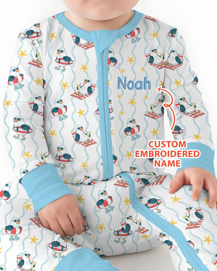 Personalized Embroidered Summer Seagull Baby Bamboo Convertible Zippy