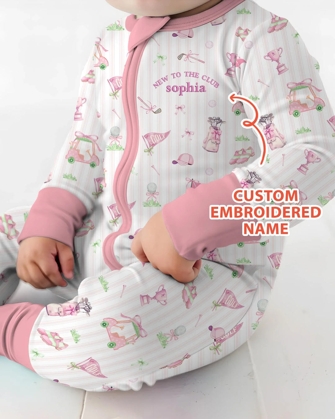 Custom Embroidered Golf Baby Girl Bamboo Convertible Zippy