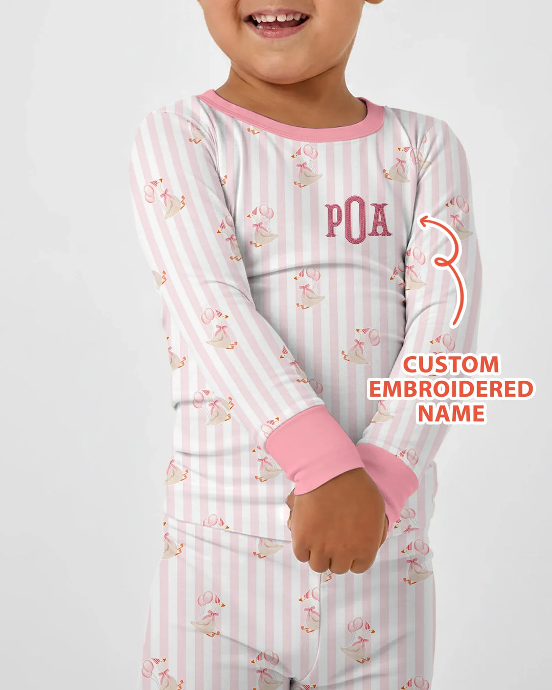 Custom Name Embroidered Birthday Girl Bamboo Two Piece Long Sleeve Pajama Set