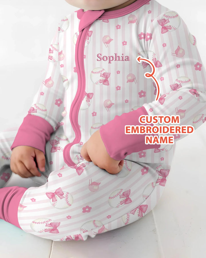 Custom Embroidered Name Baseball Girl Bamboo Convertible Zippy