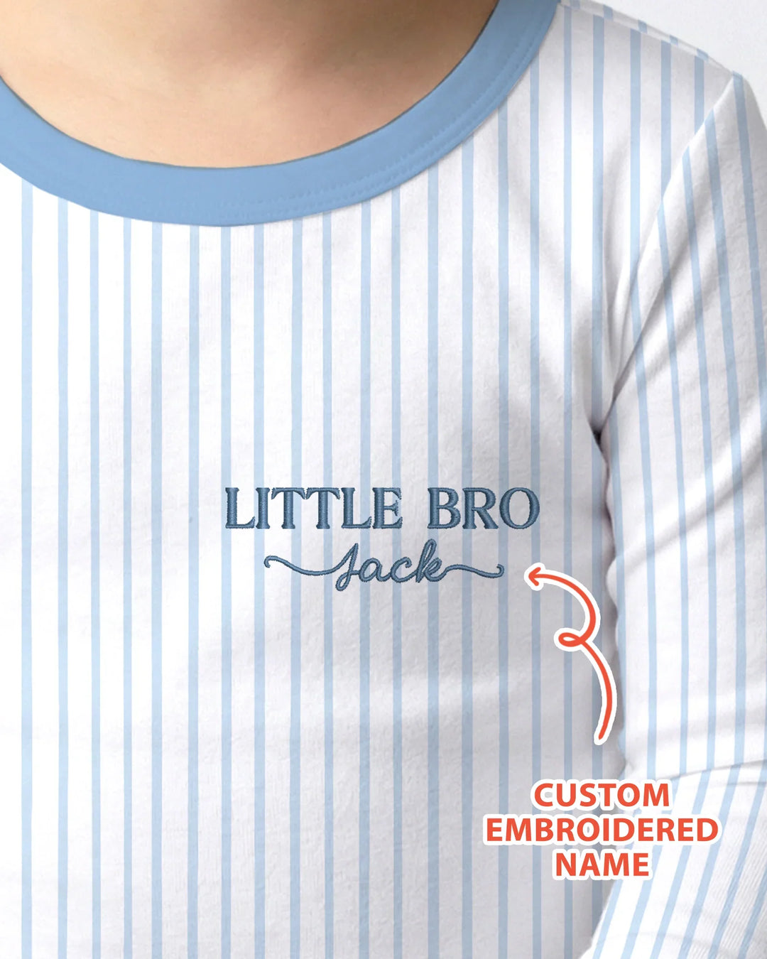 Custom Embroidered Name Little Bro Bamboo Two Piece Long Sleeve Pajama Set