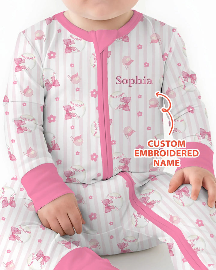 Custom Embroidered Name Baseball Girl Bamboo Convertible Zippy