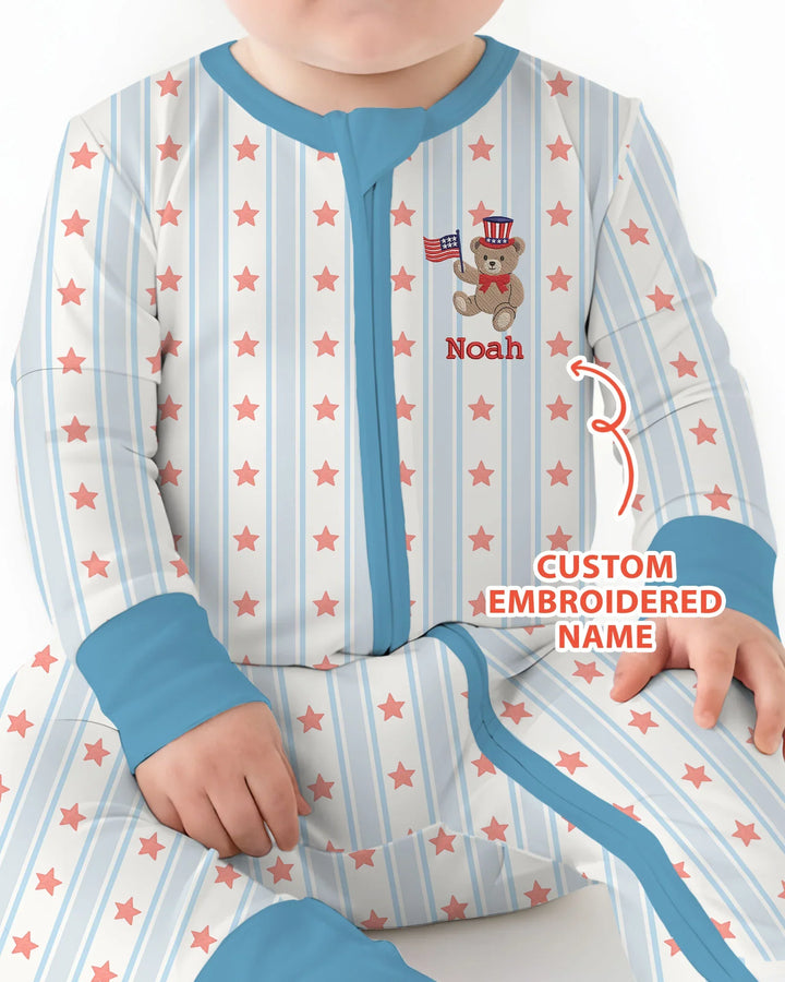 Custom Embroidered First 4th Of July Baby Bamboo Convertible Zippy