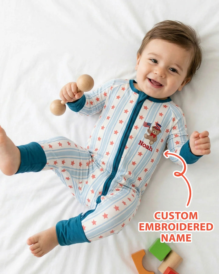 Custom Embroidered First 4th Of July Baby Bamboo Convertible Zippy