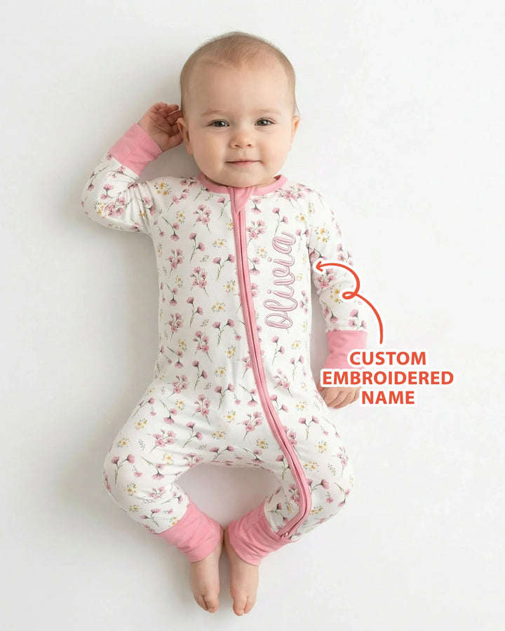 Custom Embroidered Name Floral Whispers Bamboo Convertible Zippy