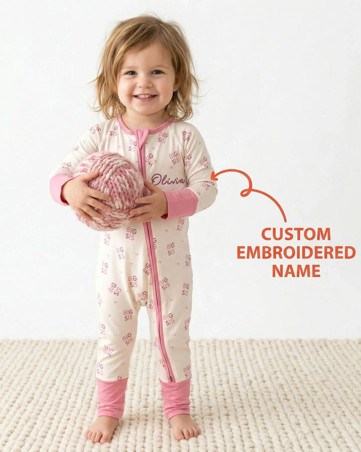 Custom Embroidered Name Big Sis Baby Bamboo Convertible Zippy