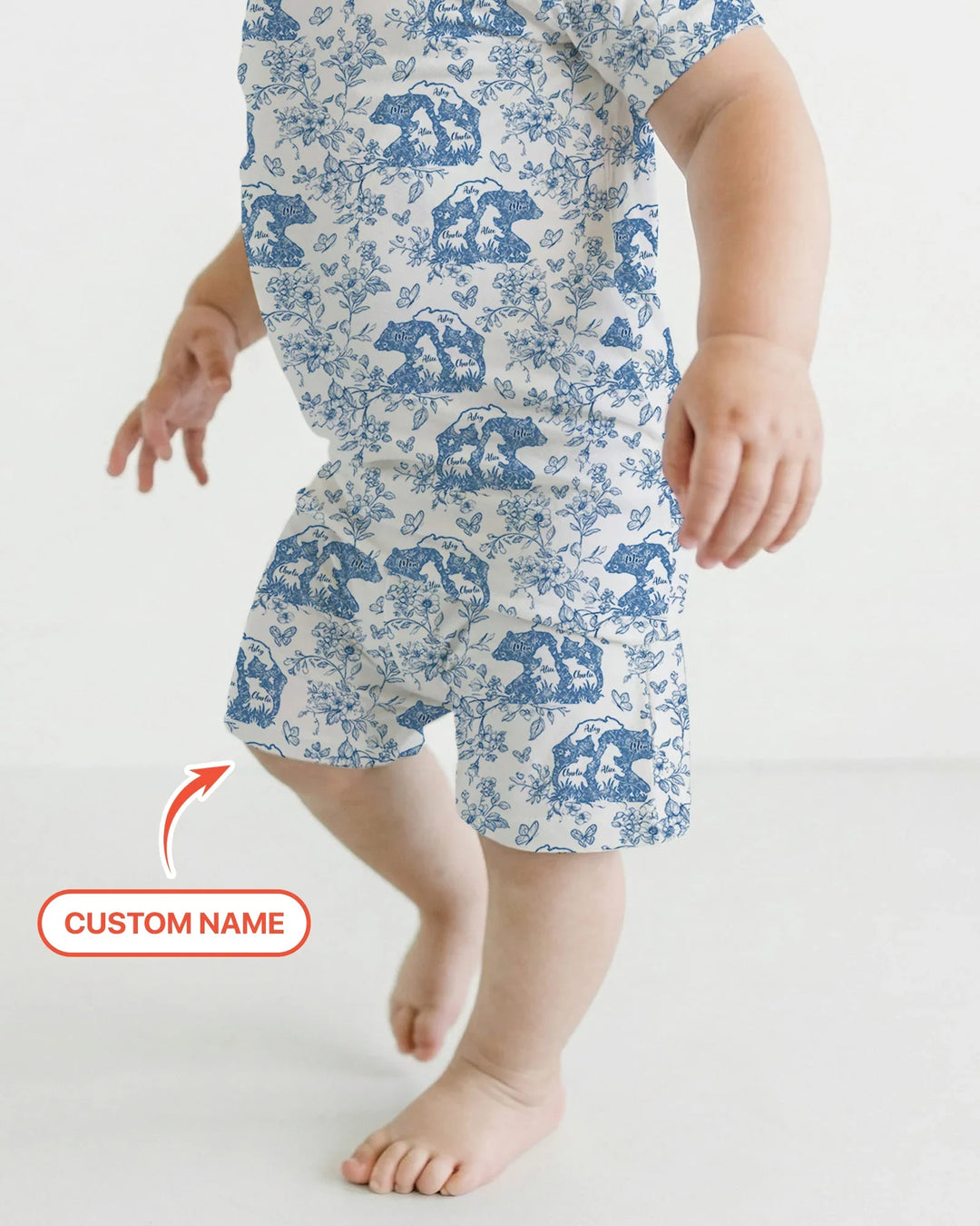 Custom Name Mama Bear Toile Bamboo Two Piece Short Sleeve Shorts Pajama Set