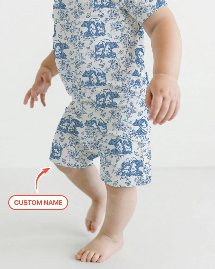 Custom Name Mama Bear Toile Bamboo Two Piece Short Sleeve Shorts Pajama Set