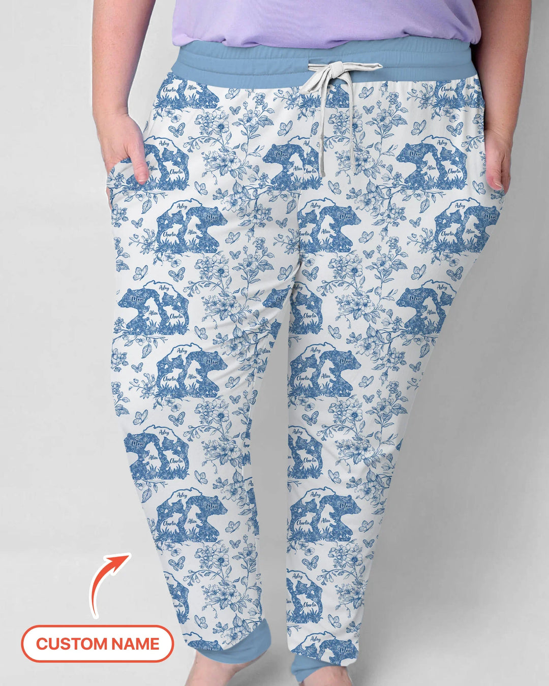 Custom Name Mama Bear Toile Bamboo Women Pajama Set