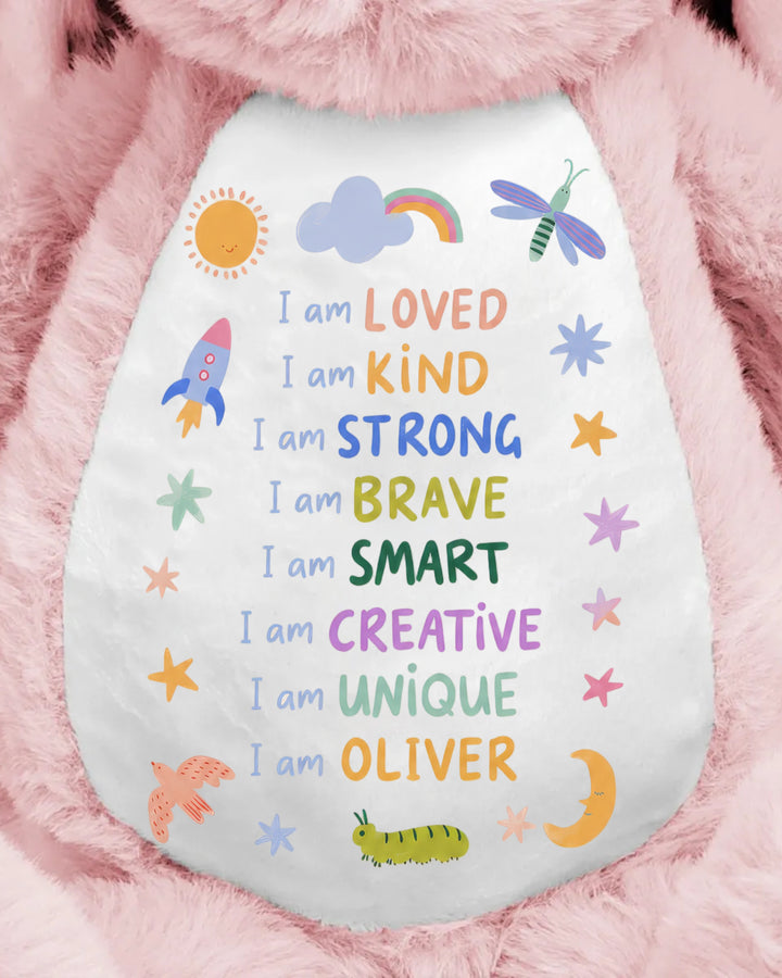Custom Name Colorful Affirmations Soft Toy Bunny