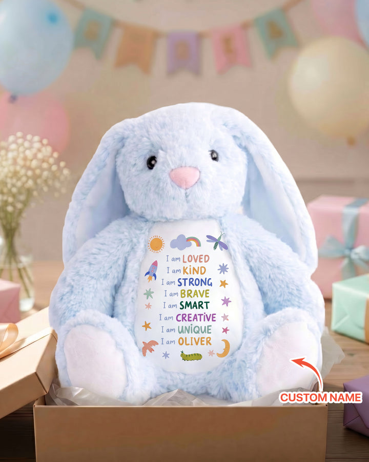 Custom Name Colorful Affirmations Soft Toy Bunny