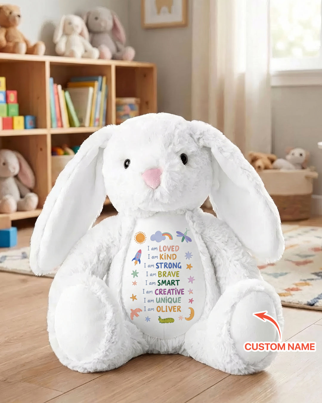Custom Name Colorful Affirmations Soft Toy Bunny