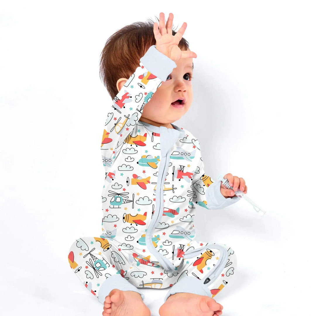 Airplanes and Helicopters Convertible Zippered Romper , Airplanes and Helicopters Convertible Zippered Romper - Newborn