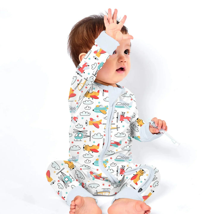Airplanes and Helicopters Convertible Zippered Romper , Airplanes and Helicopters Convertible Zippered Romper - Newborn