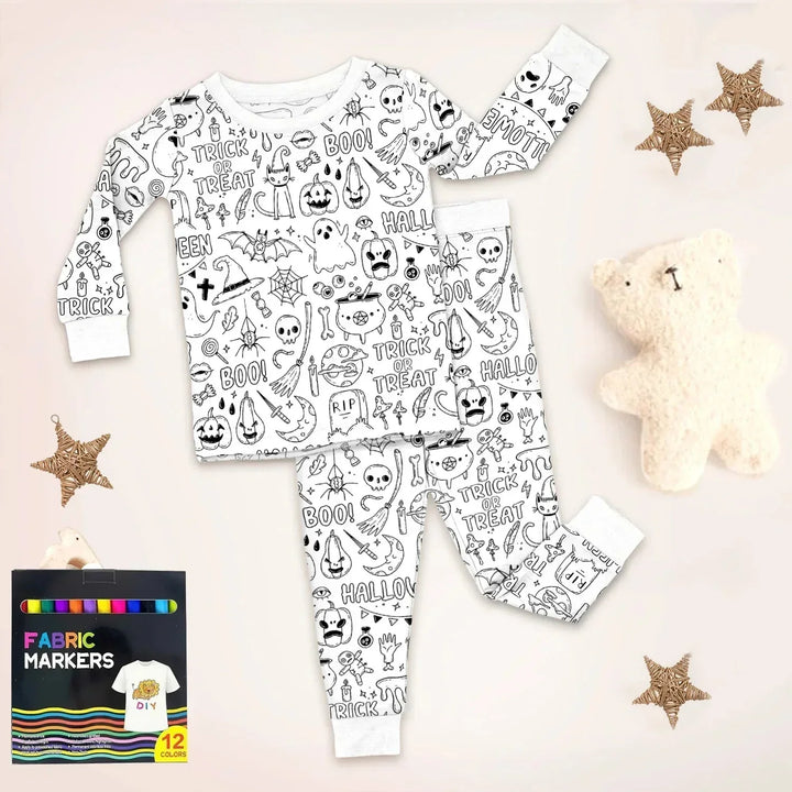 All Colorable For Halloween Two Piece Long Sleeve Pajama Set , All Colorable For Halloween Two Piece Long Sleeve Pajama Set - Boo! Halloween / 3T