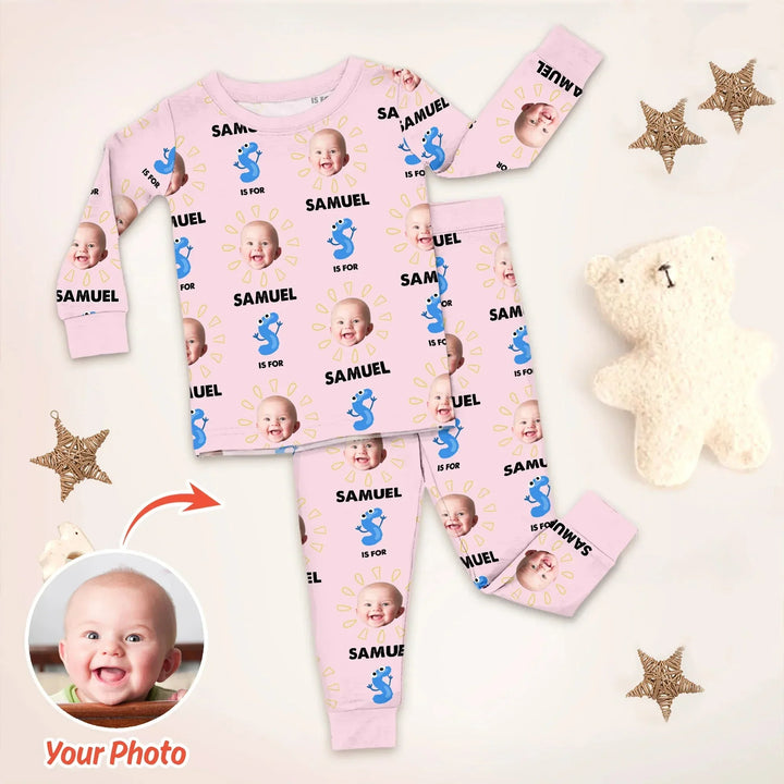 Alphabet Custom Face Baby Two Piece Long Sleeve Pajama Set , Alphabet Custom Face Baby Two Piece Long Sleeve Pajama Set - 12-18M