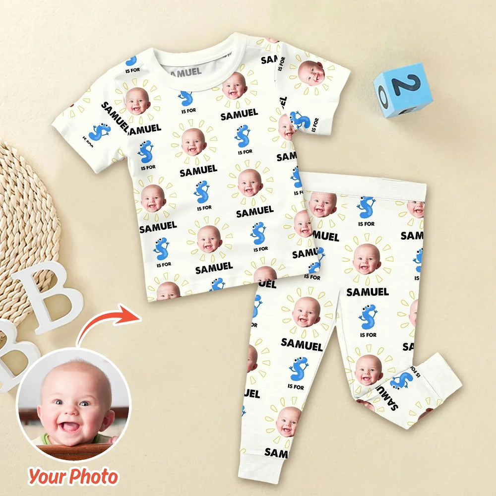 Alphabet Custom Face Baby Two Piece Short Sleeve Pajama Set , Alphabet Custom Face Baby Two Piece Short Sleeve Pajama Set - 12-18M