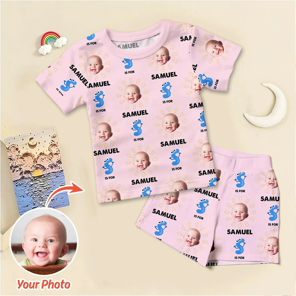 Alphabet Custom Face Baby Two Piece Short Sleeve Shorts Pajama Set , Alphabet Custom Face Baby Two Piece Short Sleeve Shorts Pajama Set - 12-18M