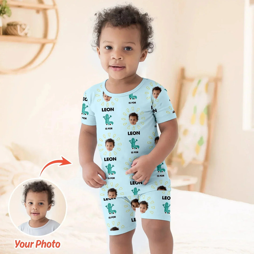 Alphabet Custom Face Baby Two Piece Short Sleeve Shorts Pajama Set , Alphabet Custom Face Baby Two Piece Short Sleeve Shorts Pajama Set - 12-18M