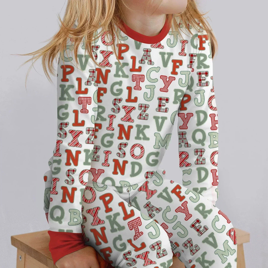 Alphabet Of Christmas Two Piece Long Sleeve Pajama Set , Alphabet Of Christmas Two Piece Long Sleeve Pajama Set - 12-18M