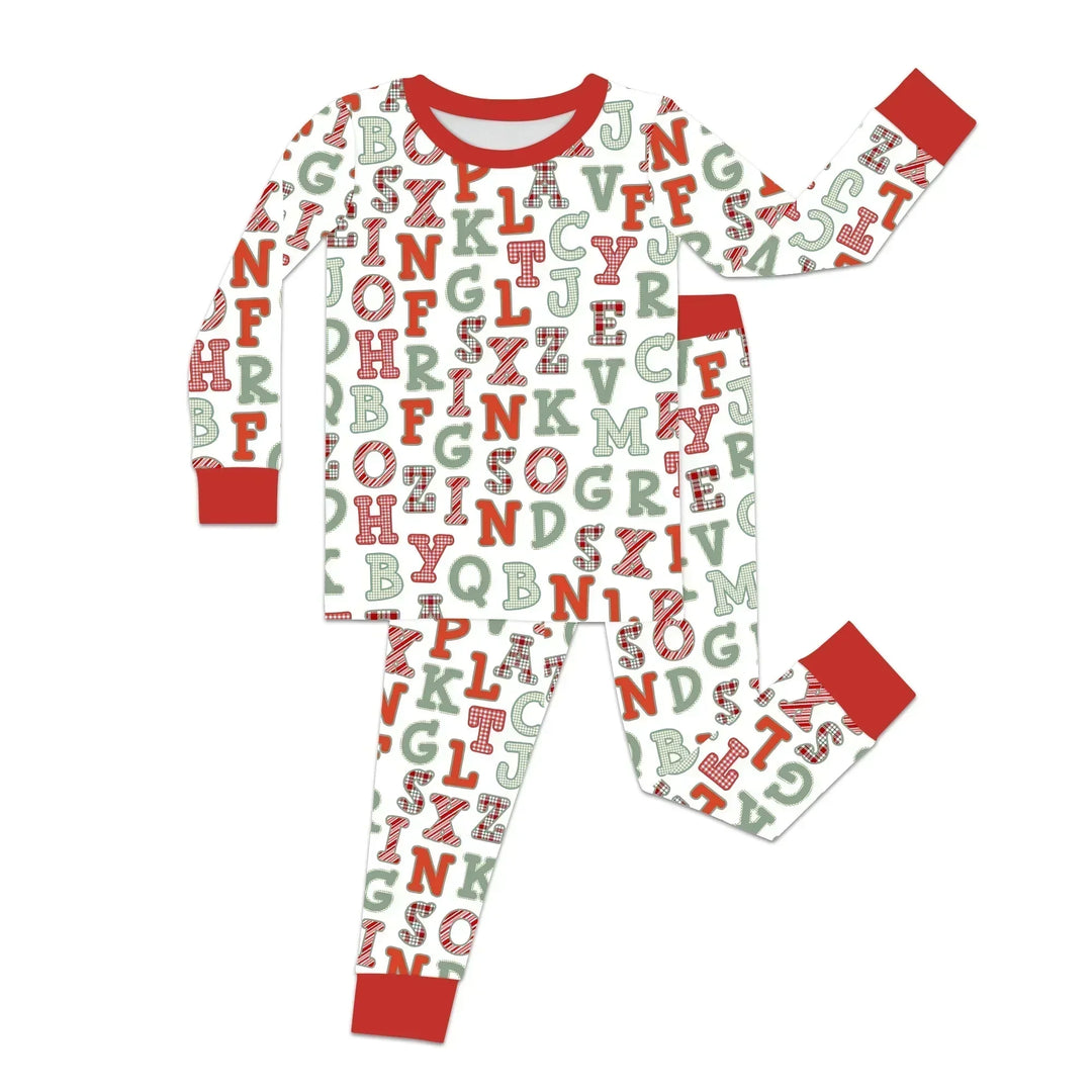 Alphabet Of Christmas Two Piece Long Sleeve Pajama Set , Alphabet Of Christmas Two Piece Long Sleeve Pajama Set - 12-18M