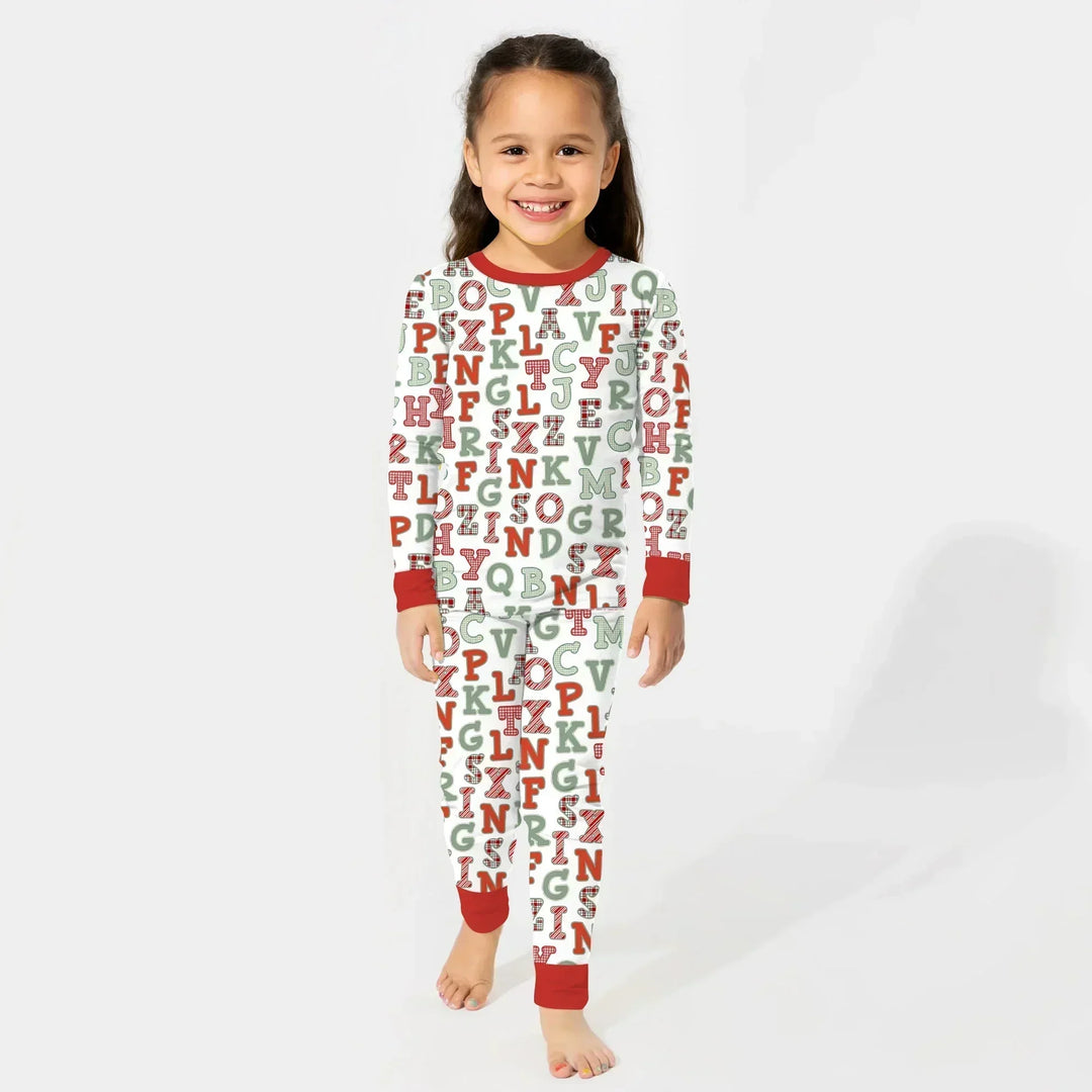 Alphabet Of Christmas Two Piece Long Sleeve Pajama Set , Alphabet Of Christmas Two Piece Long Sleeve Pajama Set - 12-18M