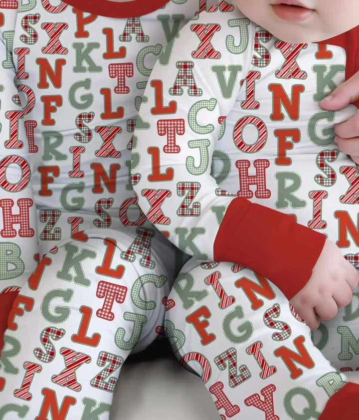 Alphabet Of Christmas Two Piece Long Sleeve Pajama Set , Alphabet Of Christmas Two Piece Long Sleeve Pajama Set - 12-18M