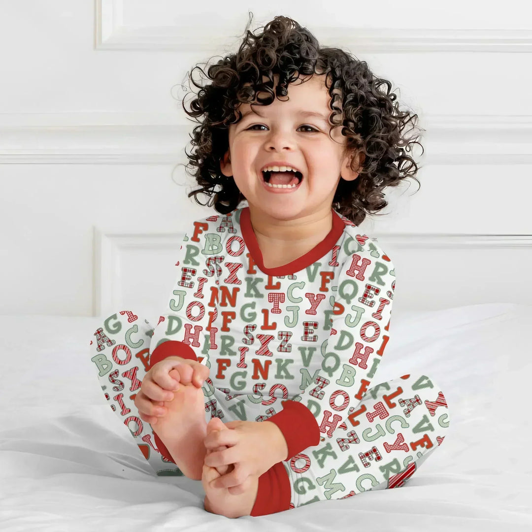 Alphabet Of Christmas Two Piece Long Sleeve Pajama Set , Alphabet Of Christmas Two Piece Long Sleeve Pajama Set - 12-18M
