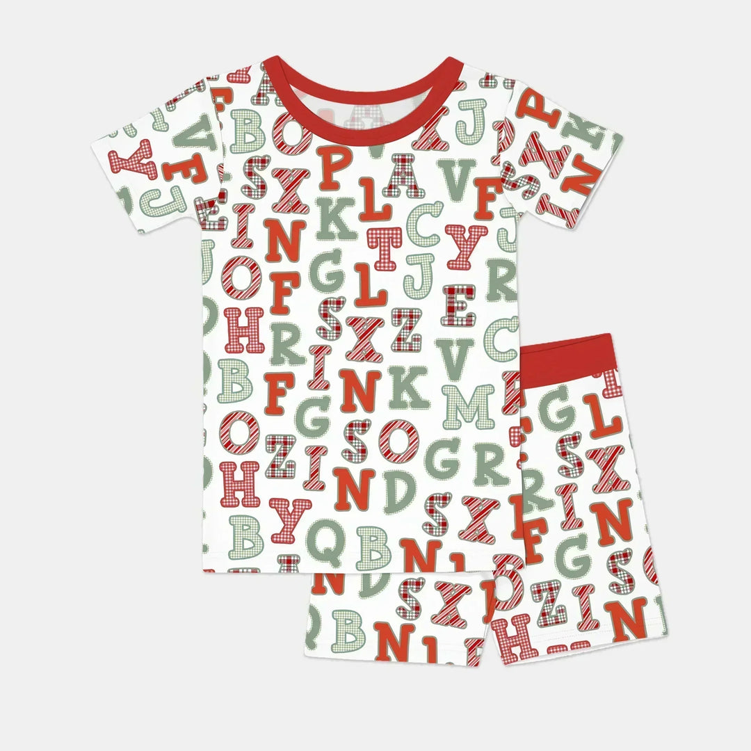 Alphabet Of Christmas Two Piece Short Sleeve Shorts Pajama Set , Alphabet Of Christmas Two Piece Short Sleeve Shorts Pajama Set - 12-18M