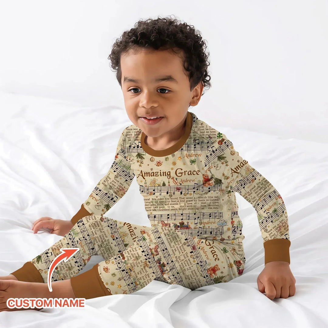 Amazing Grace Custom Name Two Piece Long Sleeve Pajama Set , Amazing Grace Custom Name Two Piece Long Sleeve Pajama Set - 12-18M