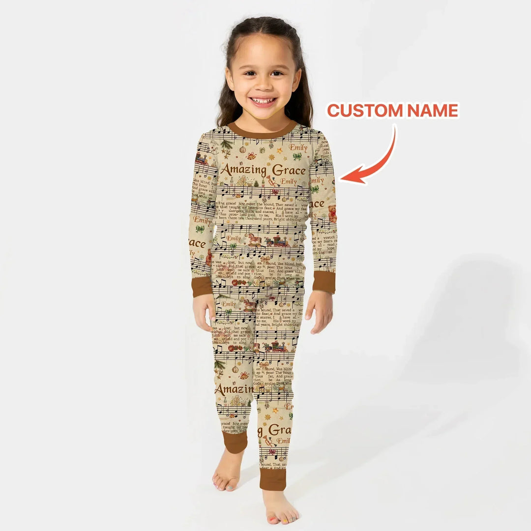Amazing Grace Custom Name Two Piece Long Sleeve Pajama Set , Amazing Grace Custom Name Two Piece Long Sleeve Pajama Set - 12-18M