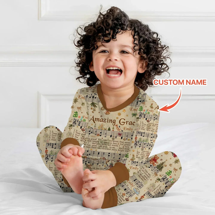 Amazing Grace Custom Name Two Piece Long Sleeve Pajama Set , Amazing Grace Custom Name Two Piece Long Sleeve Pajama Set - 12-18M