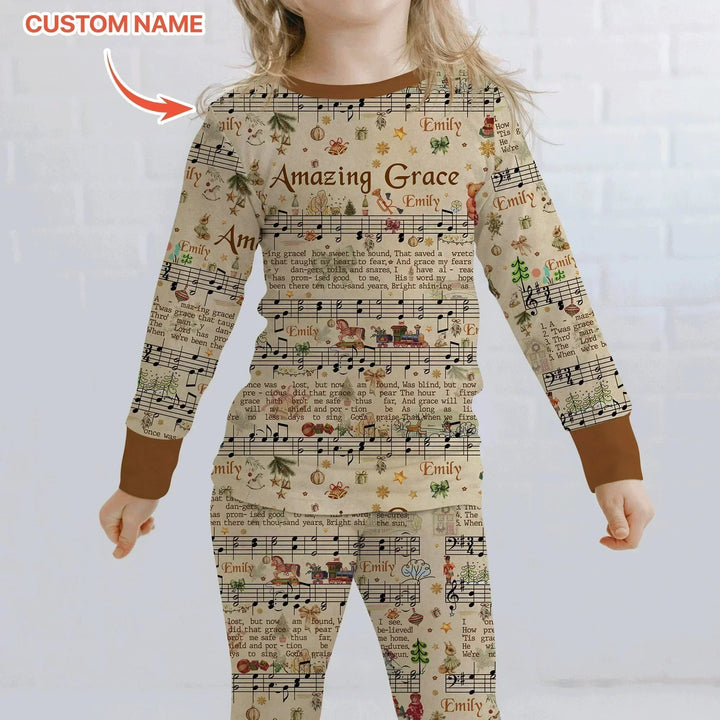 Amazing Grace Custom Name Two Piece Long Sleeve Pajama Set , Amazing Grace Custom Name Two Piece Long Sleeve Pajama Set - 12-18M
