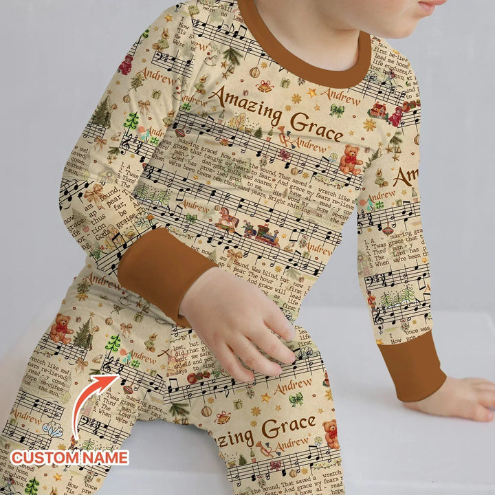 Amazing Grace Custom Name Two Piece Long Sleeve Pajama Set , Amazing Grace Custom Name Two Piece Long Sleeve Pajama Set - 12-18M