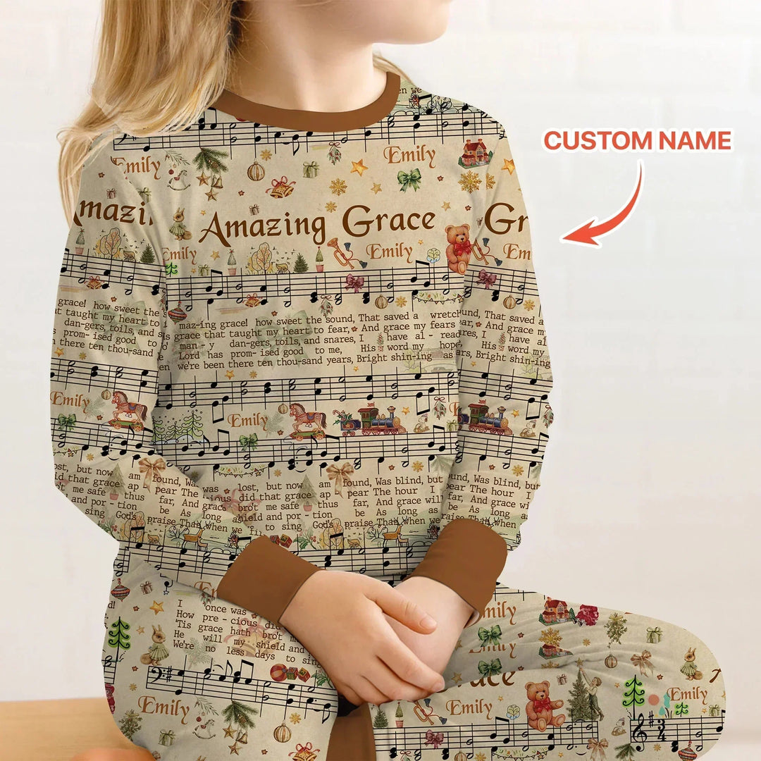 Amazing Grace Custom Name Two Piece Long Sleeve Pajama Set , Amazing Grace Custom Name Two Piece Long Sleeve Pajama Set - 12-18M