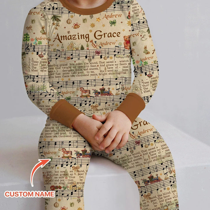 Amazing Grace Custom Name Two Piece Long Sleeve Pajama Set , Amazing Grace Custom Name Two Piece Long Sleeve Pajama Set - 12-18M