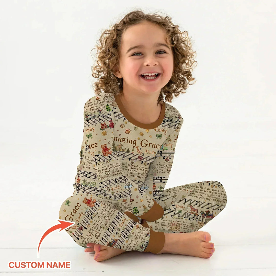 Amazing Grace Custom Name Two Piece Long Sleeve Pajama Set , Amazing Grace Custom Name Two Piece Long Sleeve Pajama Set - 12-18M