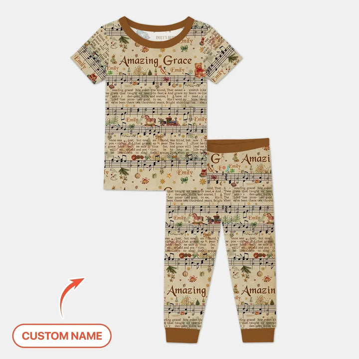 Amazing Grace Custom Name Two Piece Short Sleeve Pajama Set , Amazing Grace Custom Name Two Piece Short Sleeve Pajama Set - 12-18M
