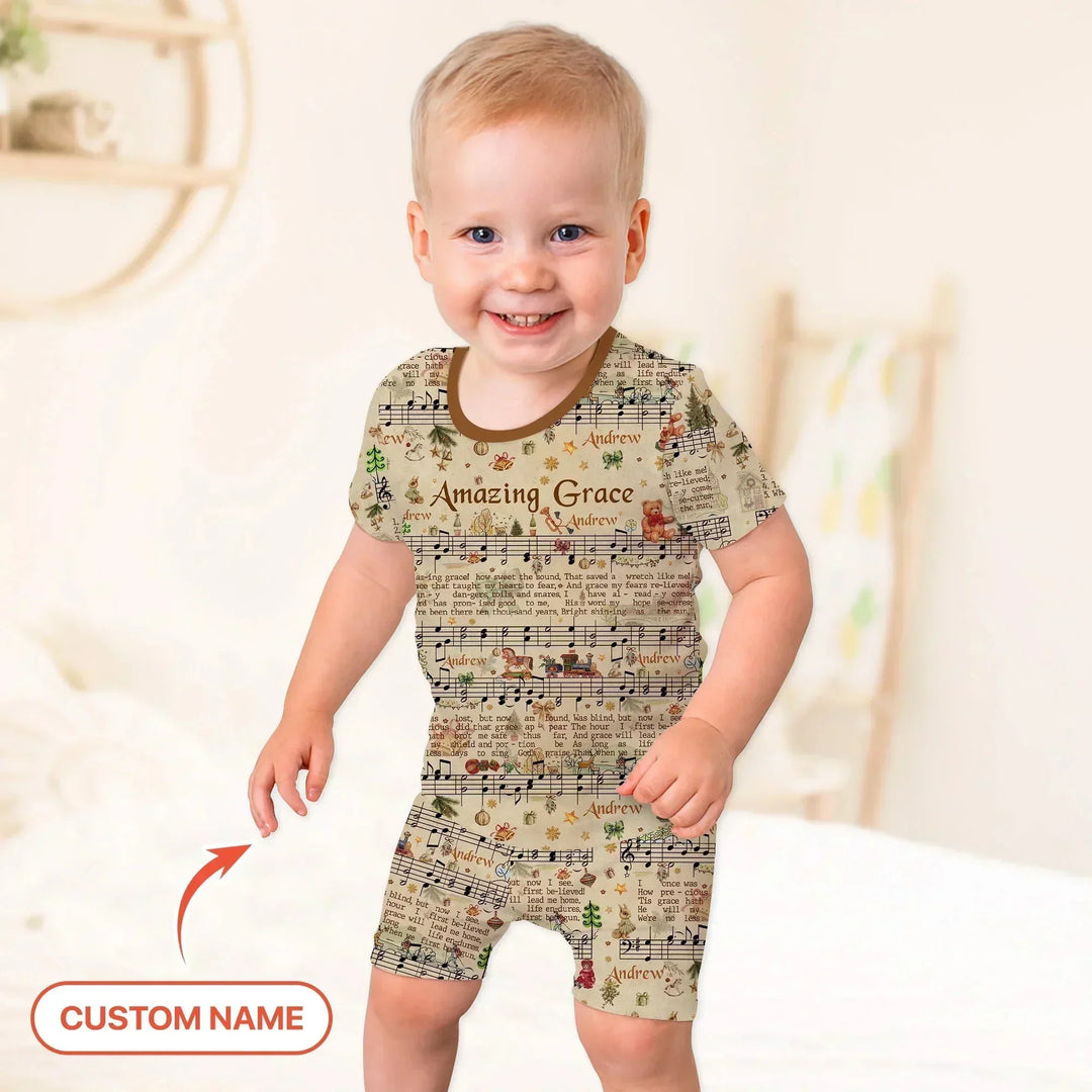 Amazing Grace Custom Name Two Piece Short Sleeve Shorts Pajama Set , Amazing Grace Custom Name Two Piece Short Sleeve Shorts Pajama Set - 12-18M