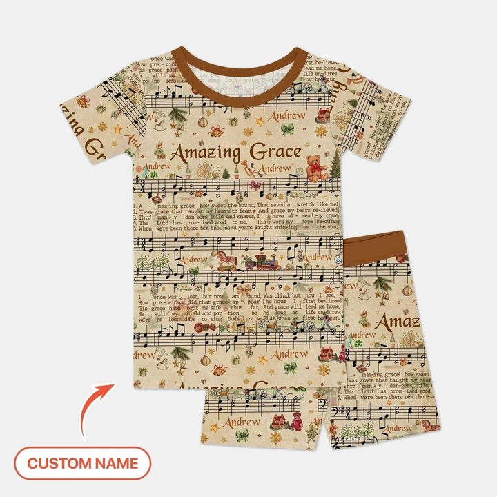 Amazing Grace Custom Name Two Piece Short Sleeve Shorts Pajama Set , Amazing Grace Custom Name Two Piece Short Sleeve Shorts Pajama Set - 12-18M