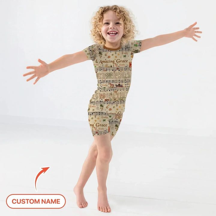 Amazing Grace Custom Name Two Piece Short Sleeve Shorts Pajama Set , Amazing Grace Custom Name Two Piece Short Sleeve Shorts Pajama Set - 12-18M