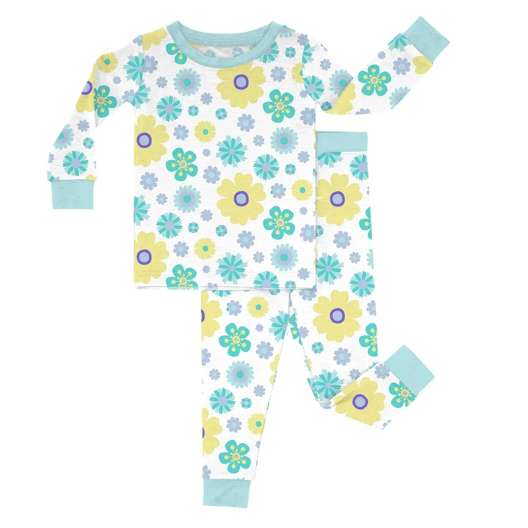 Aqua Floral Two Piece Pajama Set , Aqua Floral Two Piece Pajama Set - 12-18M