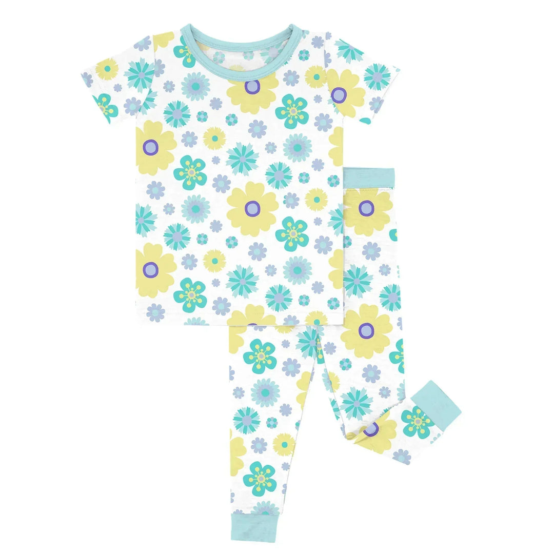 Aqua Floral Two Piece Short Sleeve Pajama Set , Aqua Floral Two Piece Short Sleeve Pajama Set - 12-18M