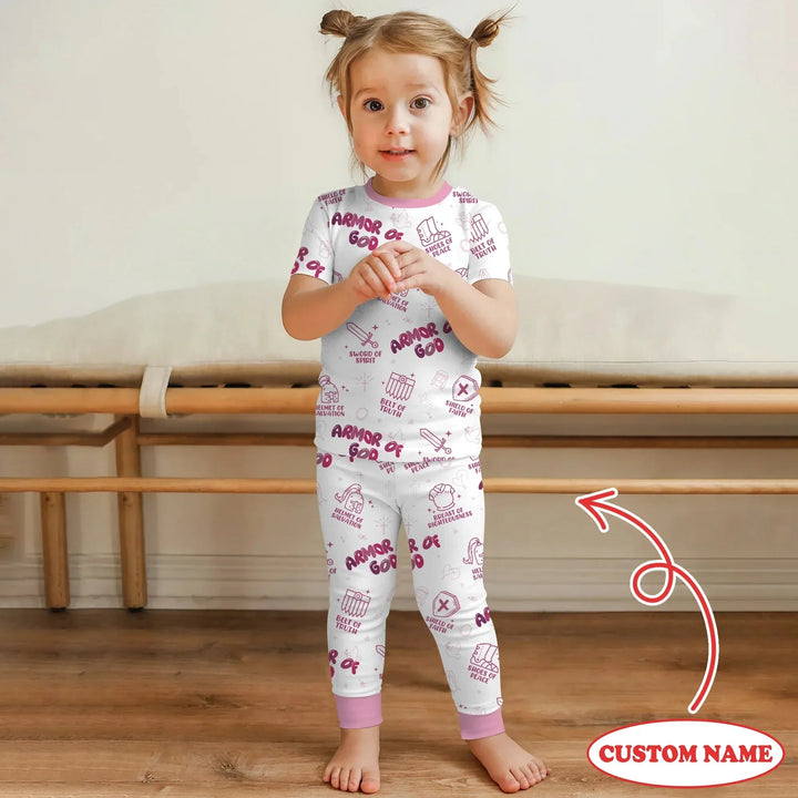 Armor of God Custom Name Two Piece Short Sleeve Pajama Set , Armor of God Custom Name Two Piece Short Sleeve Pajama Set - 12-18M