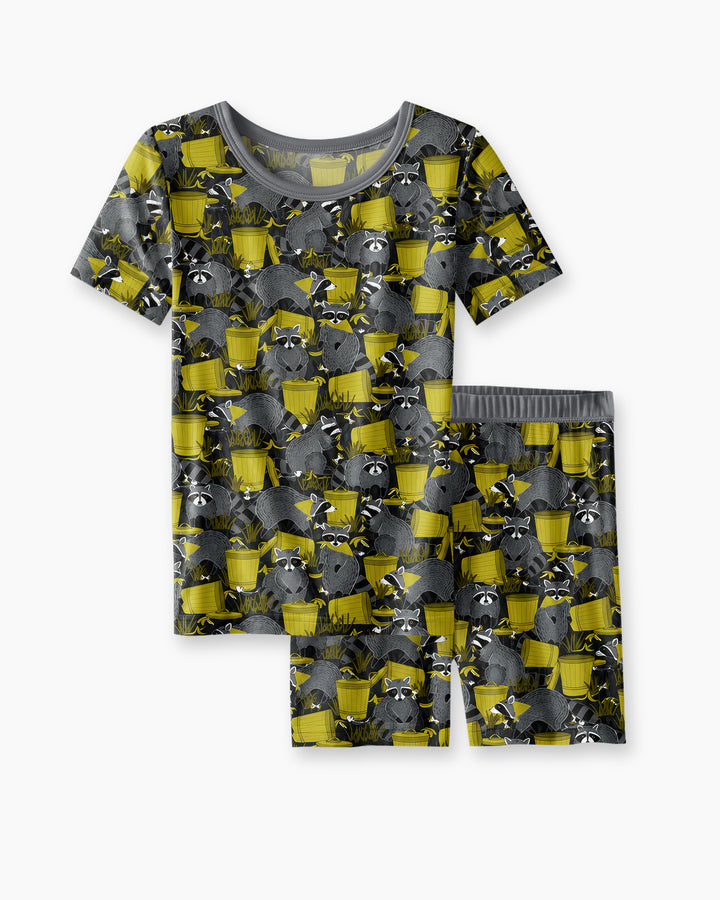 Raccoons With Garbage Cans Bamboo Two Piece Short Sleeve Shorts Pajama Set