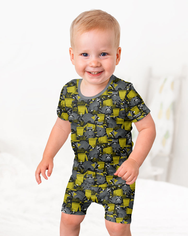 Raccoons With Garbage Cans Bamboo Two Piece Short Sleeve Shorts Pajama Set