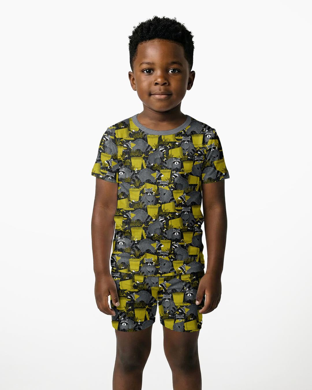 Raccoons With Garbage Cans Bamboo Two Piece Short Sleeve Shorts Pajama Set