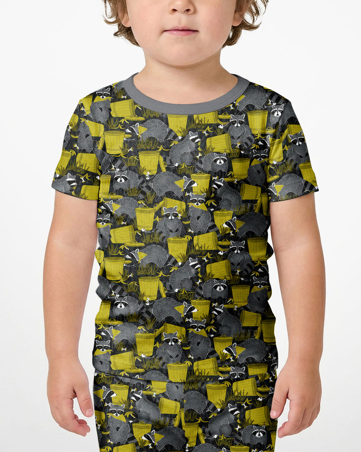 Raccoons With Garbage Cans Bamboo Two Piece Short Sleeve Shorts Pajama Set
